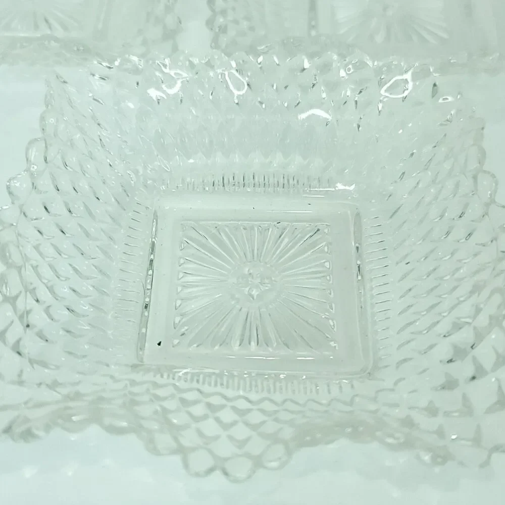 Lot Of 3 Glass Indiana Diamond Point Ruffle Edge Square Candy Nut Dish Glass